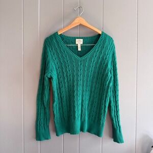 St. John's Bay Green Cable Knit V-Neck Sweater Women's XL Cotton‎ Blend